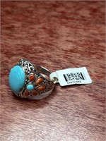 Turquoise & Coral Stones Sterling Silver .925 Ring