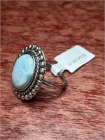 Sterling Silver .925 Larimar Blue Stone Ring Size
