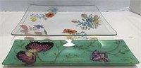 2 PAINTED GLASS SERVING PLATTERS