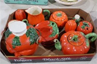 COLLECTION OF PUMPKIN CANNISTERS, PLATES S&P