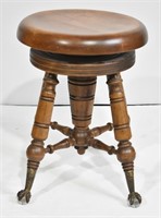 19th Century Glass Ball & Claw Adjust. Piano Stool