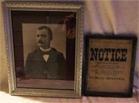 BAT MASTERSON FRAMED PHOTO & PUBLIC NOTICE