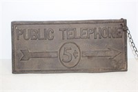 Cast Iron PUBLIC TELEPHONE sign