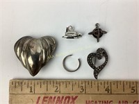 Sterling charms, pin, single earring, broken