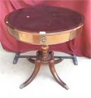 Vintage Mahogany Leather Top Pedestal Drum Table