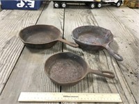 3 Unmarked Cast Iron Skillets