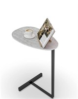 ANYHI OVAL C SHAPED SIDE TABLE WITH METAL FRAME