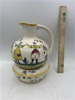 Nasco Hand Painted Pitcher Jug Vintage Folk