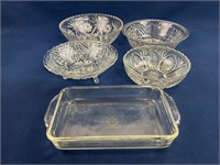 Serving bowls including Anchor Hocking and Fire