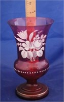 Hand Painted Cranberry Glass Vase