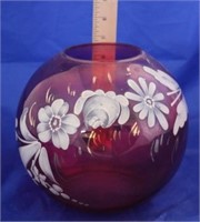 Hand Painted Cranberry Glass Vase