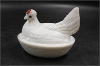 WESTMORELAND MILK GLASS ROOSTER DISH