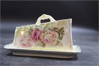 ANTIQUE PORCELAIN HANDPAINTED BUTTER DISH