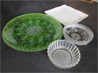 Green Deviled Egg Tray, White Tray, 2 Sm Dishes