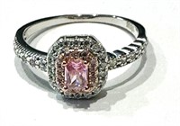 GLAM PINK AND WHITE QUARTZ DECO STERLING RING