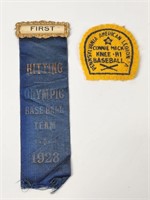 1923 OLYMPIC BASEBALL TEAM FIRST PLACE RIBBON