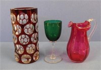 Vintage Bohemian flash ruby cut glass vase