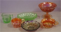Four Carnival glass pieces