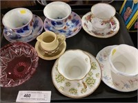 Gaudy Ironstone with Chinaware Cups and Saucers