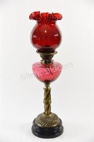 Kerosene Cranberry Fluted Glass & Brass Lamp