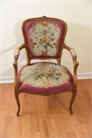 French Hand Carved Arm Chair Needlepoint Chair