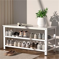 Apicizon White Shoe Rack Bench, 35.5” Shoe Storage