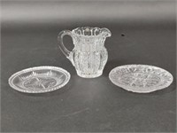 Mini Pressed Glass Creamer, Mini Glass Plates