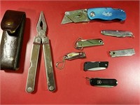Folding box cutter, Leatherman tool, pocketknives