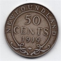 1919 Newfoundland 50 Cent Silver Coin