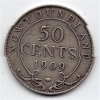 1909 Newfoundland 50 Cent Silver Coin