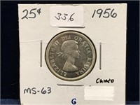 1956 Canadian Silver 25 Cent Piece  MS63