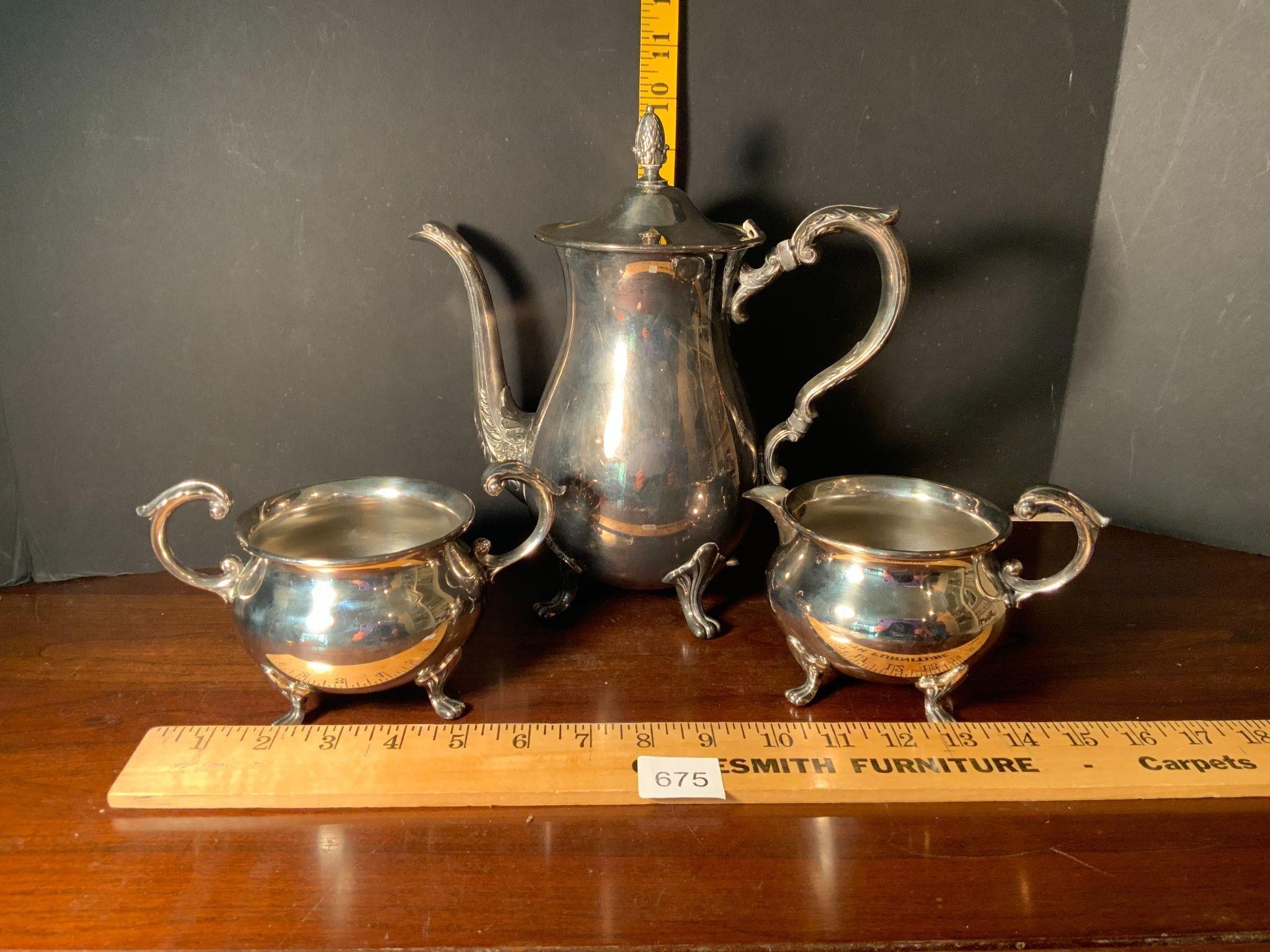 Poole EPCA Silver Plate Sugar Creamer & Teapot