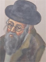 Rabbi Portrait, Watercolor, Signed (Hebrew)