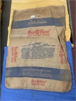 Vintage Red Rose dairy feed burlap bag, 100 lbs