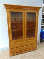 Large Pine Display Cabinet With Glass Shelves,