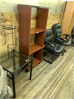 Lot with office chairs, stand wooden glass top cab