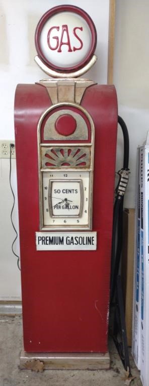 Gasoline Pump Painted Wood Cabinet w/Clock, 18" x