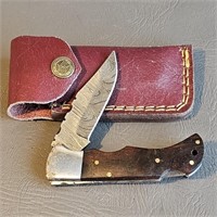 Damascus Knife with Leather Sheath