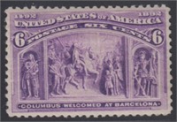 US Stamps #235 Mint HR 6 cent Columbian, CV $55