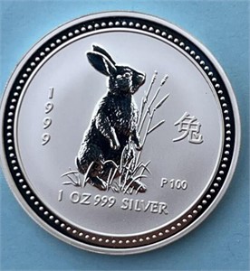 1999 Australia Year of the Rabbit Silver Dollar