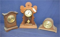 3 Antique Wood Case Mantle Clocks