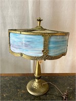 Antique H.E. Rainaud Curved Slag Glass Shade Lamp