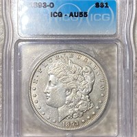 1893-O Morgan Silver Dollar ICG - AU55