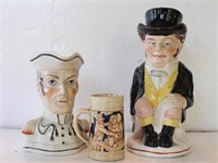 Two English Toby Mugs & Made in Germany Stein