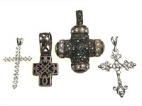 4 Sterling Cross Pendants