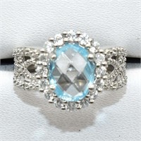 $300 Silver Blue Topaz Cz(3.3ct) Ring