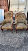 Two antique chairs on wheels