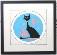 Cat on Blue pencil signed by Ivy Lowe