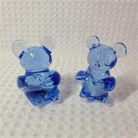 Pair of Blue Glass Mouse Figurines