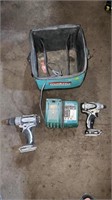 Makita drills, and charger in bag